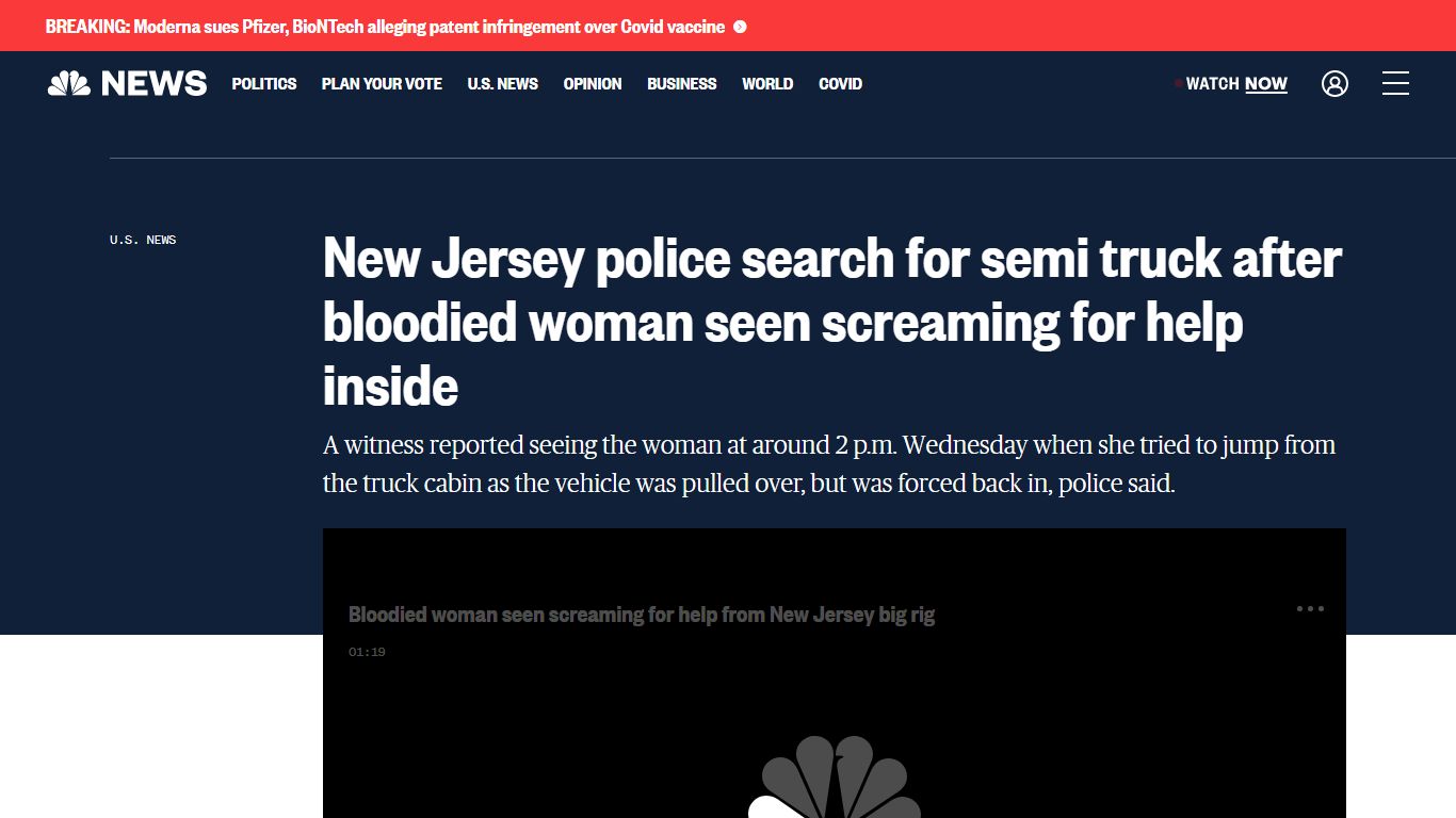 New Jersey police search for semi truck after bloodied woman seen ...